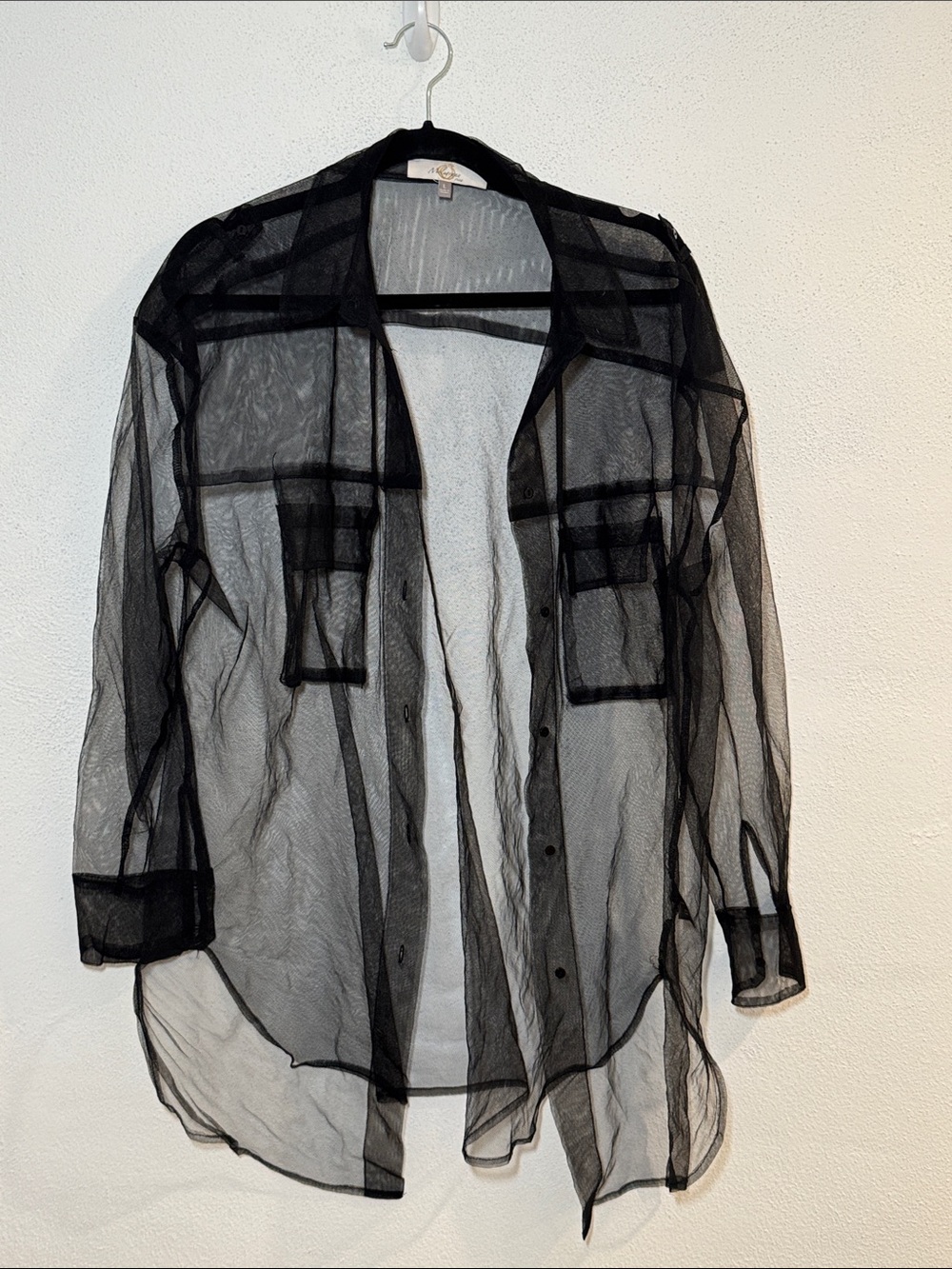 Sheer Black Button-Front Mesh Shirt